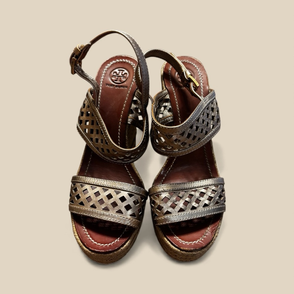 Tory Burch Bronze Woven Sandals